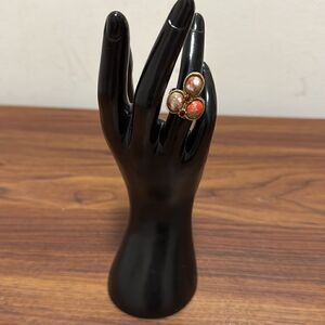 Gold Tone Adjustable Ring with 3 Large Genuine Stones & 2 Small Stones.